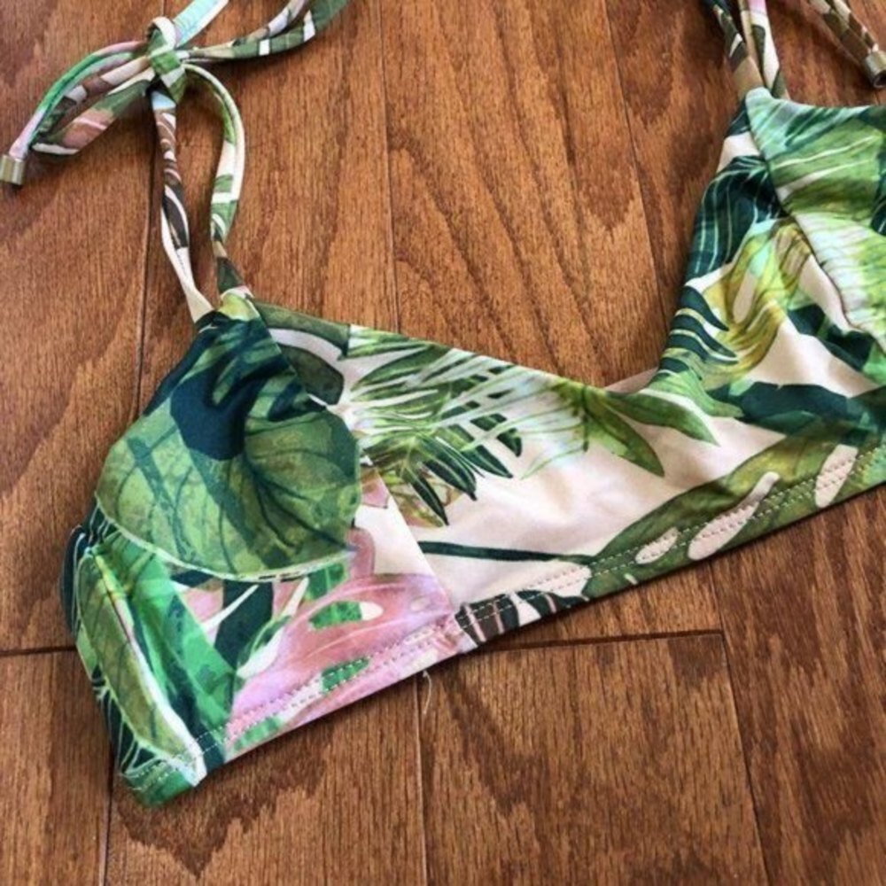 Vitamin A Tie Strap V Neck Leaf Print Bikini Top - Picture 4 of 10